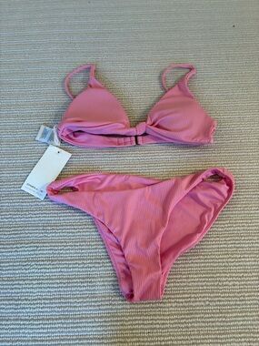 Ribbed Pink Bikini Set - Two Piece Swimwear